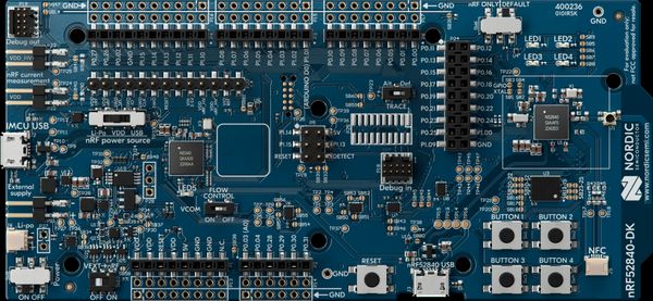 用于nRF52840 SoC的开发套件，支持低功耗蓝牙，蓝牙mesh, NFC, Thread和Zigbee