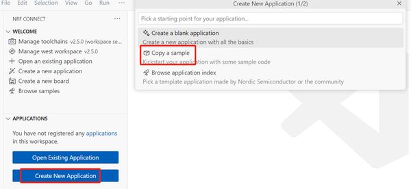 然后选择Create New Application，并选择Copy a sample，如下