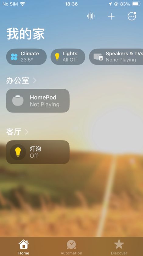 设备配网成功后，iOS Home app将会看到如下设备：