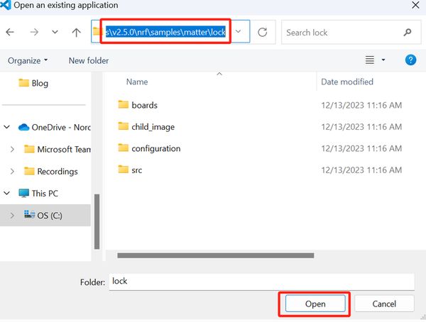 选择目录：nrf/samples/matter/lock