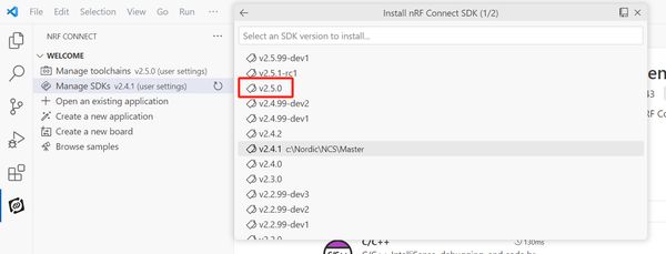 选择相应版本的nRF Connect SDK